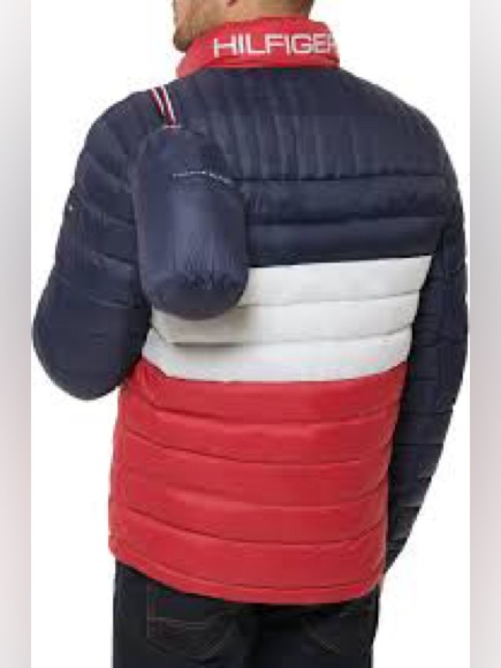 Tommy Hilfiger Navy, White & Red Men's Colorblock Packable Puffer Jacket